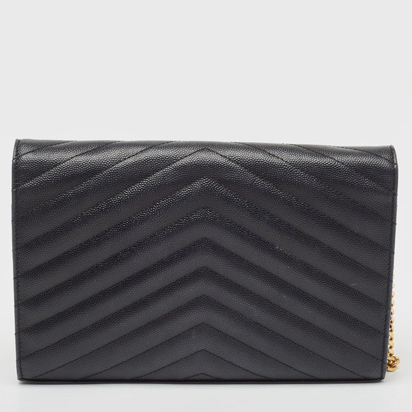 Saint Laurent Black Matelasse Leather Cassandre Wallet on Chain - Picture 4 of 8